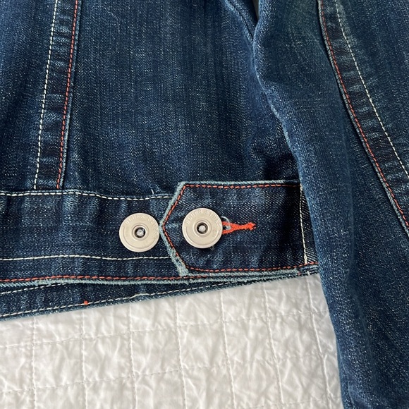Gorgeous women’s denim jacket. Size L. Orange and white details. Like new! - Picture 7 of 8